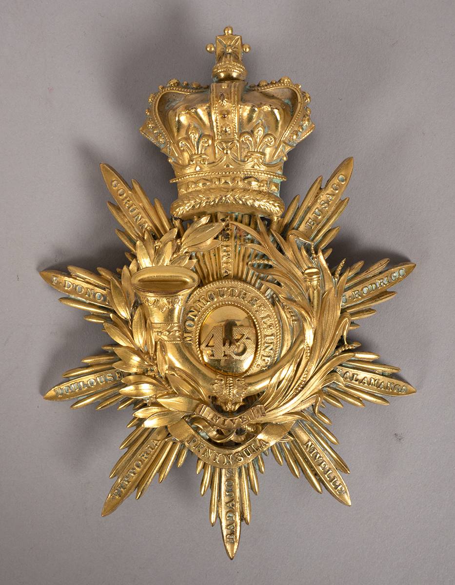 19th century very rare Monmouthshire 43rd Light Infantry gilt officer's badge. at Whyte's Auctions