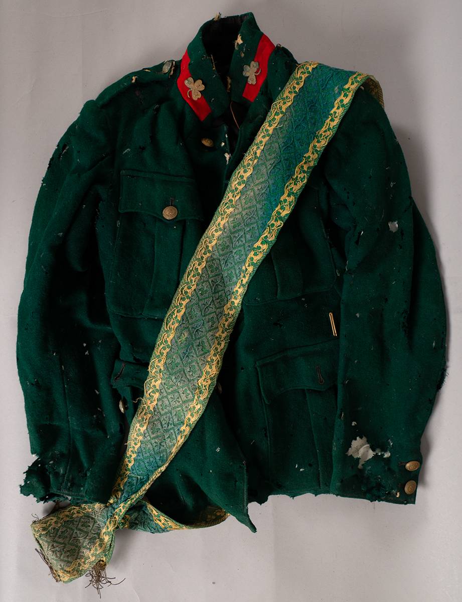 South Ireland Yeomanry green tunic and a green and gold sash. at Whyte's Auctions