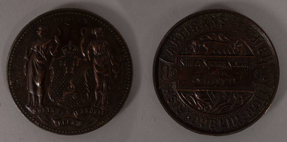 1885 Royal Dublin Society Irish Artisans Exhibition and 1895 Belfast Art & Industrial medal. (2) at Whyte's Auctions