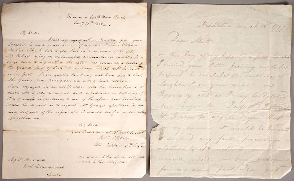 1797-1909 collection of manuscript letters relating to County Cork (26) at Whyte's Auctions