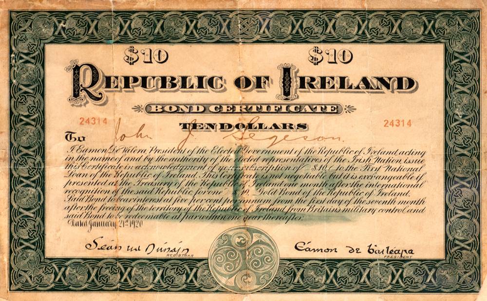 1920 (21 January) Republic of Ireland Ten Dollars Bond. at Whyte's Auctions
