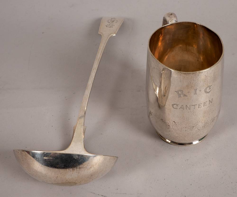 19th century Royal Irish Constabulary silver tankard and ladle. at Whyte's Auctions