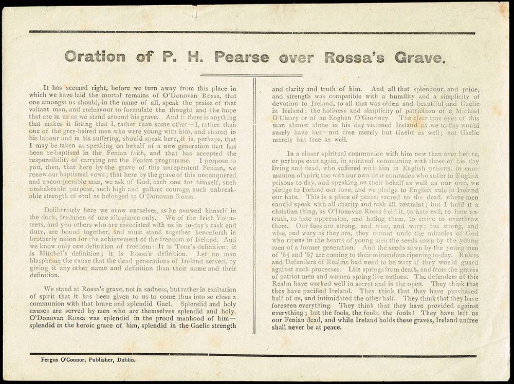1915 'Oration of P.H. Pearse over Rossa's Grave'. at Whyte's Auctions