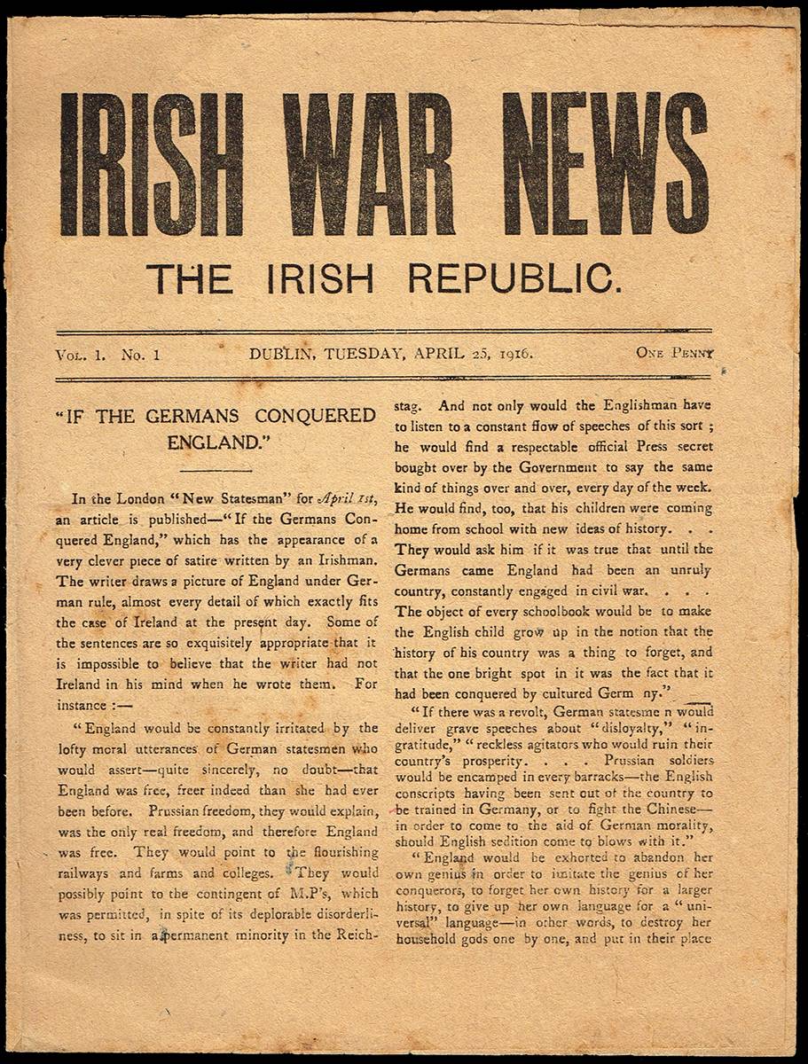 1916 (25 April) Irish War News No. 1 Vol. 1 first issue announcing the Rebellion. at Whyte's Auctions