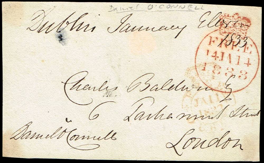 1833 (14 January) address panel of a letter signed by Daniel O'Connell. at Whyte's Auctions