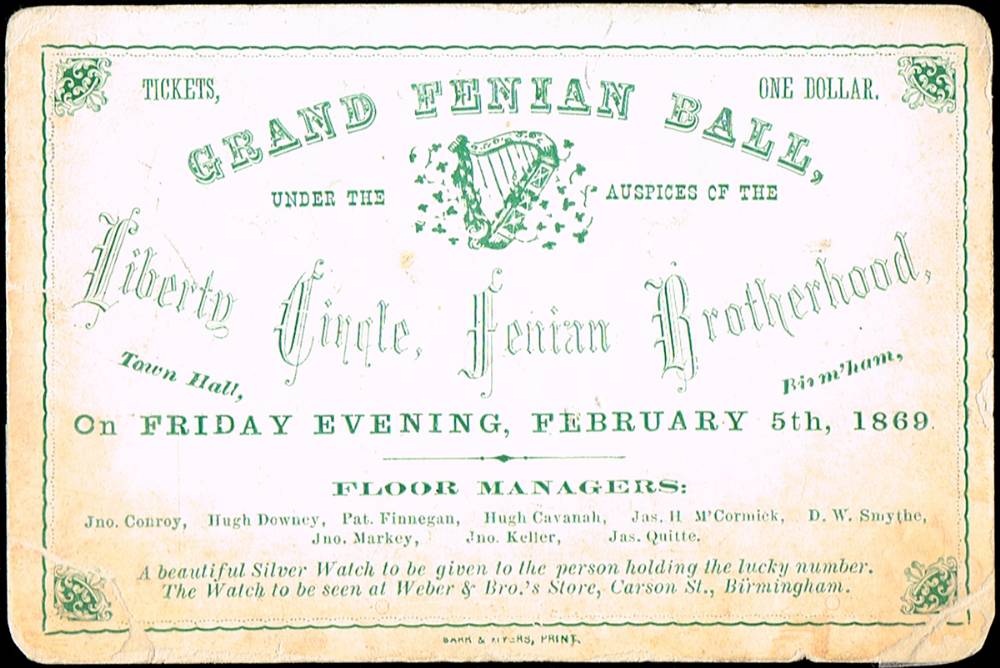 1869 Grand Fenian Ball publicity card. at Whyte's Auctions