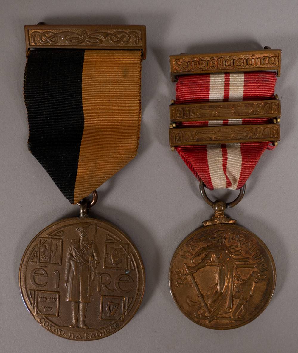 1917-1921 War of Independence Service Medal and 1939-1946 Emergency Service Medal Defence Forces issue with two bars. at Whyte's Auctions