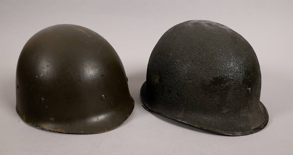 1914-18 French M15 pattern Adrian steel combat helmet and USA Army M1 helmet. at Whyte's Auctions