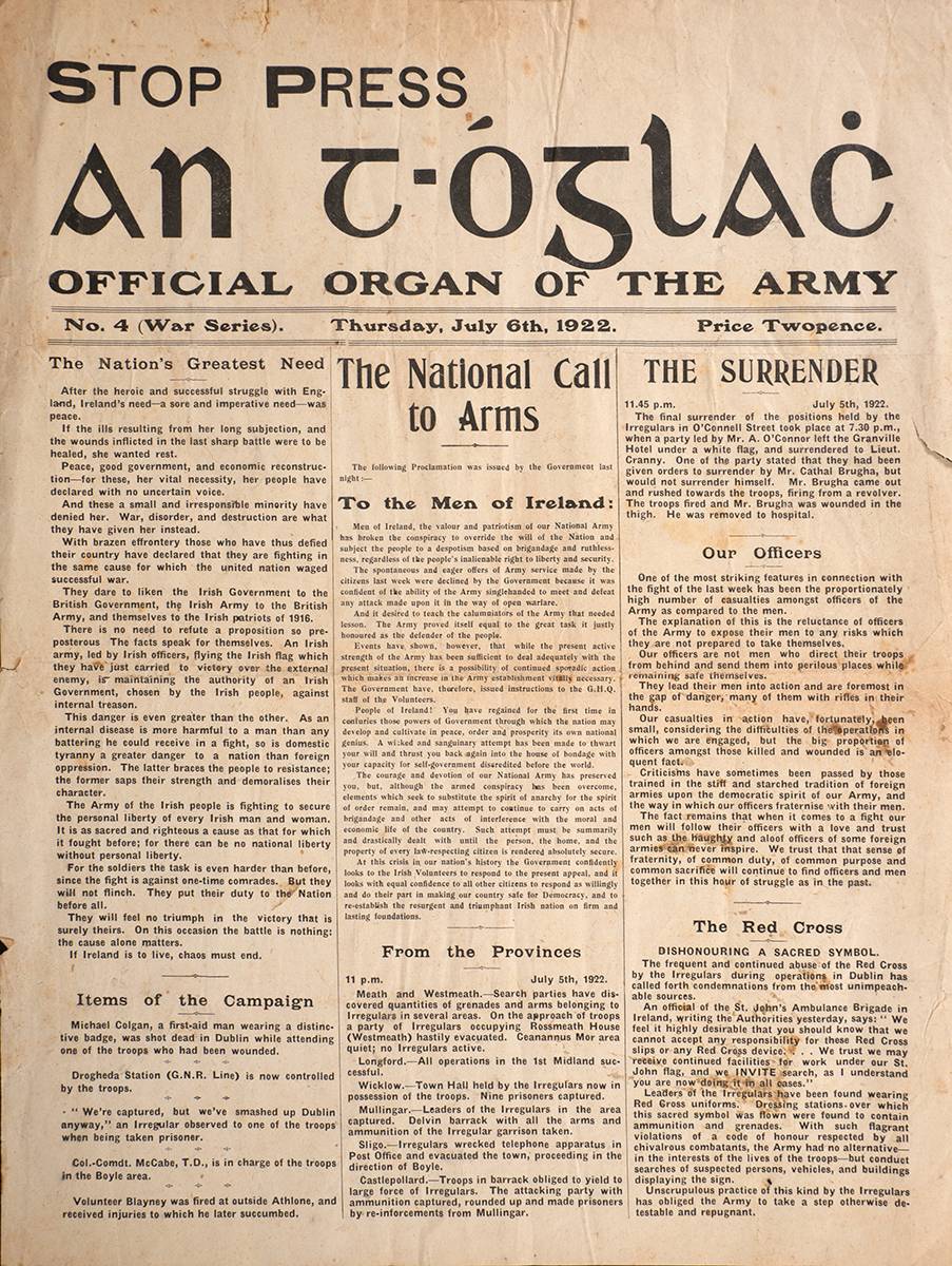 1922 (6 July) An t-glac Official Organ of The Army, Stop Press and Irish Press Rising Anniversary supplement 1966. at Whyte's Auctions