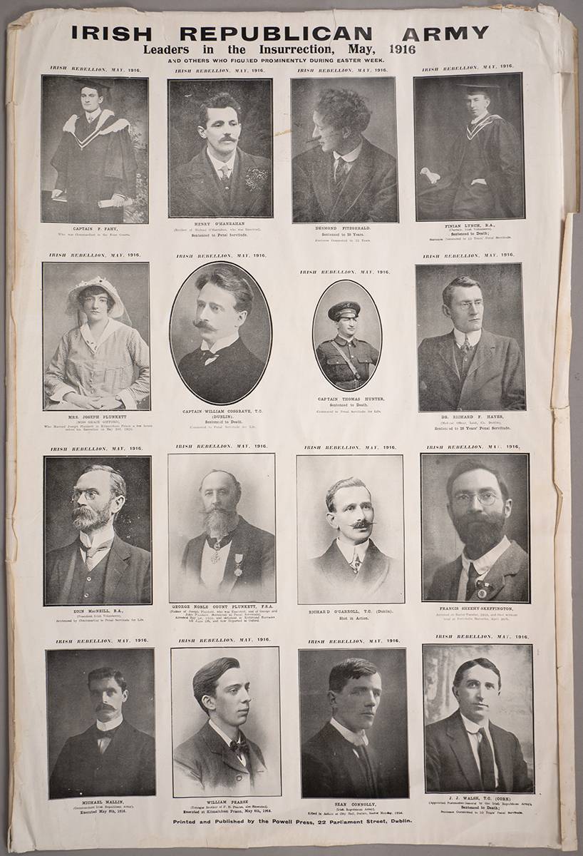 1916 Rising. A pair of posters - Irish Republican Army - Leaders in the Insurrection -  with 32 photographs. at Whyte's Auctions
