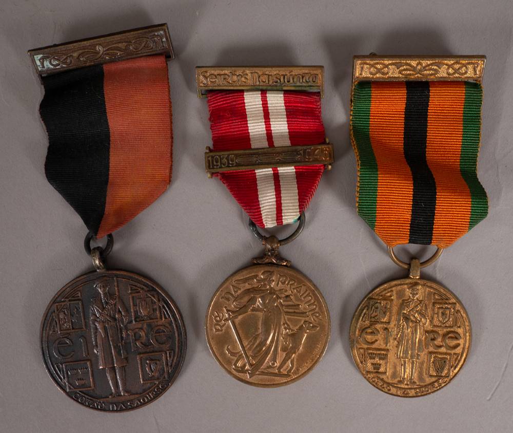 1917-21 War of Independence Service Medal, 1939-1946 Emergency Service Medal Defence Forces issue and 1971 Truce Anniversary Medal. at Whyte's Auctions