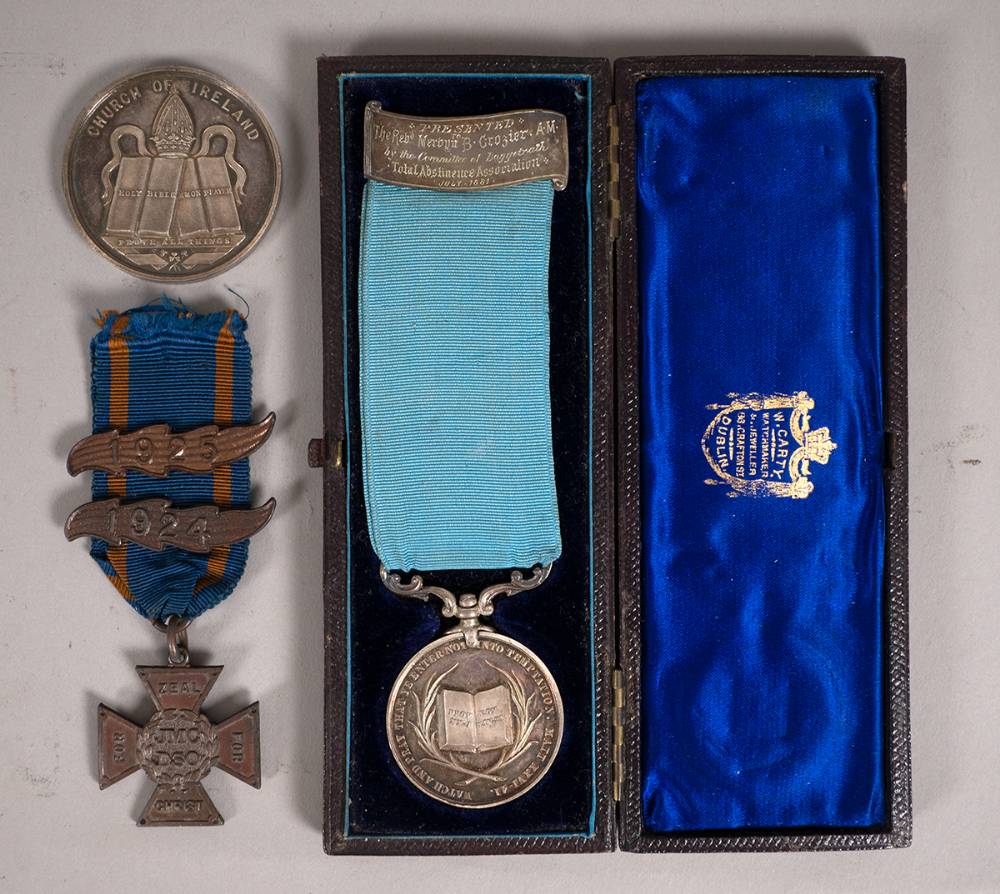 1881 Church of Ireland Total Abstinence Association and 1888 Harold's Cross YMCA silver medals and another. at Whyte's Auctions