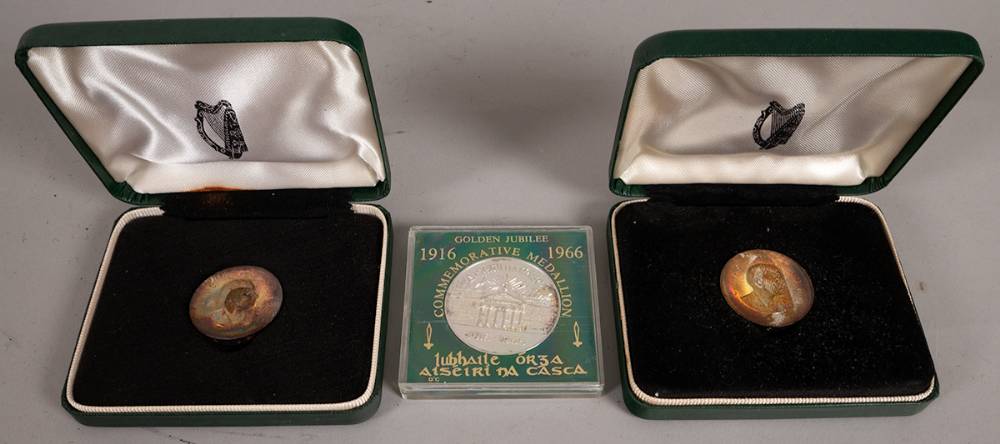 1916-1966 50th Anniversary of The Rising silver medal by O'Connor and ten shillings proof coins (2). at Whyte's Auctions