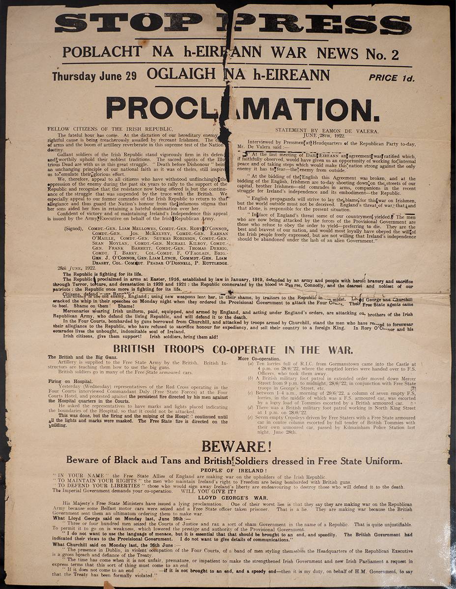 1922 (29 June) Proclamation by Anti-Treaty forces - the beginning of the Civil War. at Whyte's Auctions