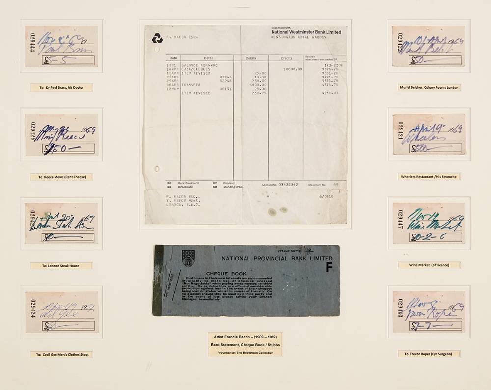 BANK STATEMENT, CHEQUE BOOK/STUBBS by Francis Bacon (1909-1992) at Whyte's Auctions