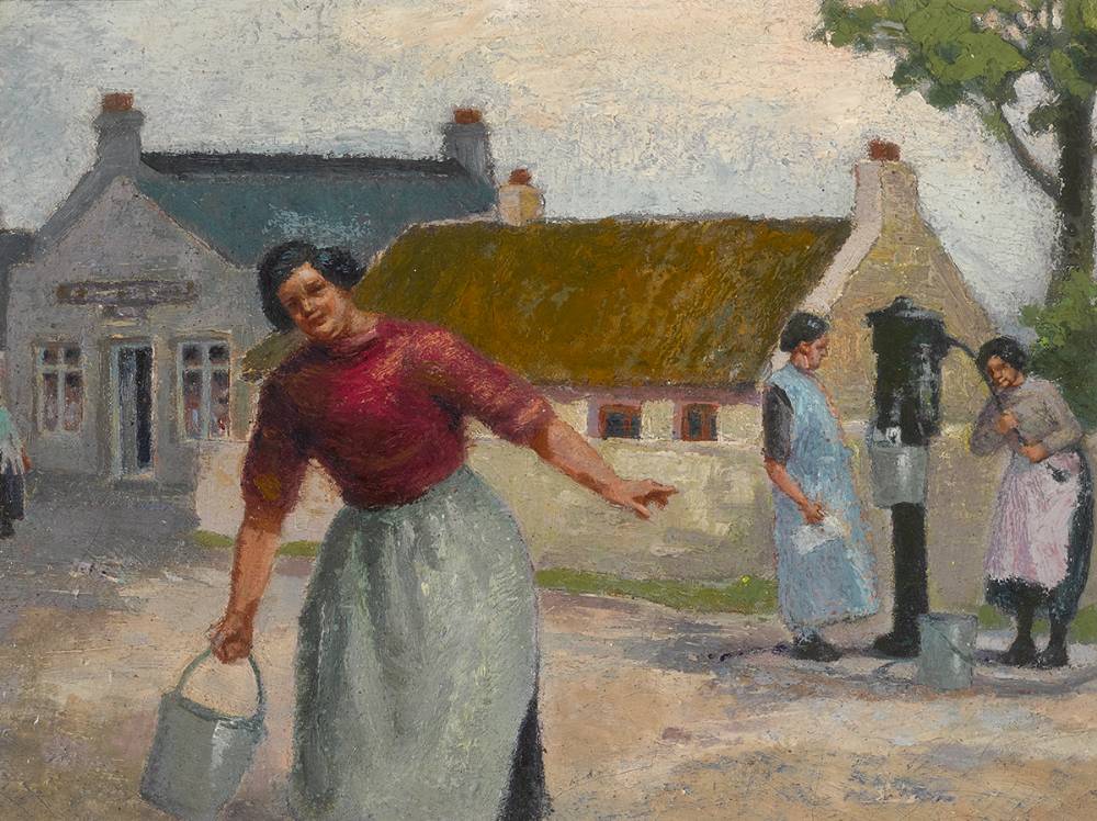 FIGURES AT A WATER PUMP by Tom Lalor (fl.1940s) at Whyte's Auctions