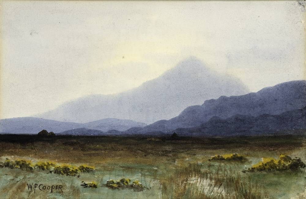 BOG LANDSCAPE WITH MOUNTAINS by William F. Cooper (fl.1923-1935) at Whyte's Auctions
