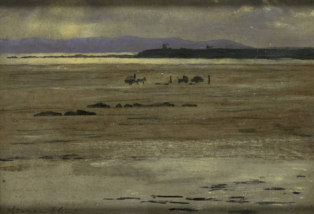 GATHERING SEAWEED, EVENING, SOUTH STRAND, RUSH, COUNTY DUBLIN by Ciaran Clear (1920-2000) at Whyte's Auctions