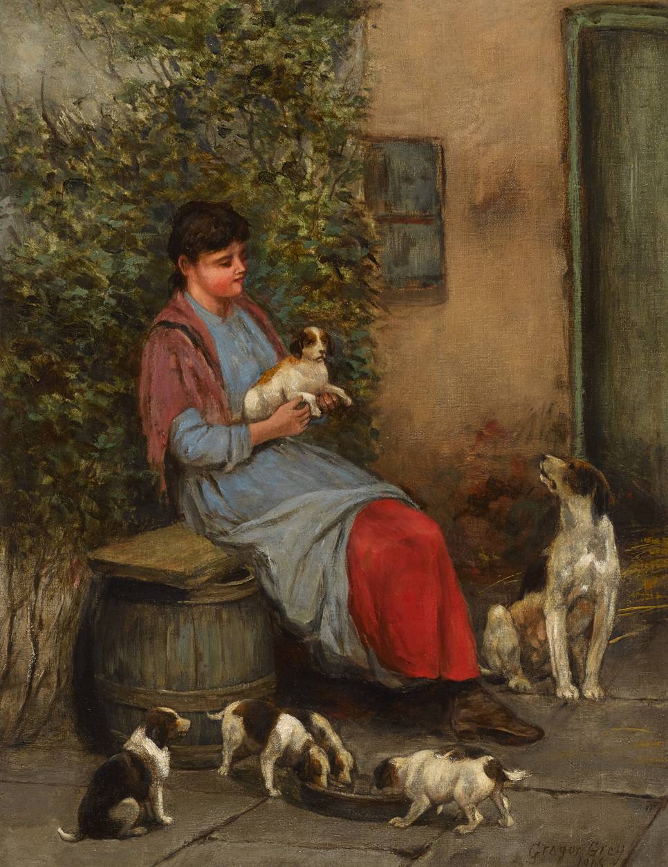 SEATED WOMAN WITH SPANIELS, 1906 by Gregor Grey (fl.1870s-1911) at Whyte's Auctions