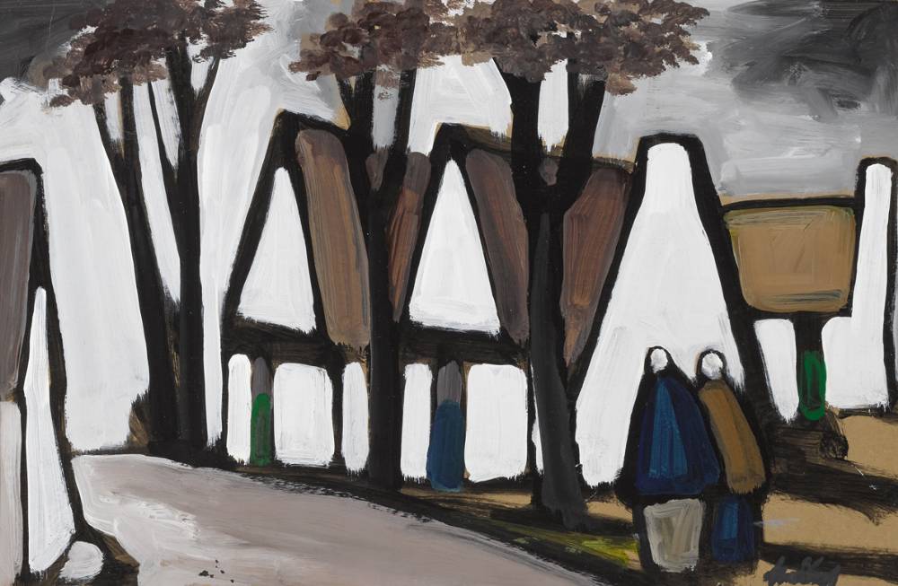 FIGURES WITH COTTAGES by Markey Robinson sold for 3,000 at Whyte's Auctions