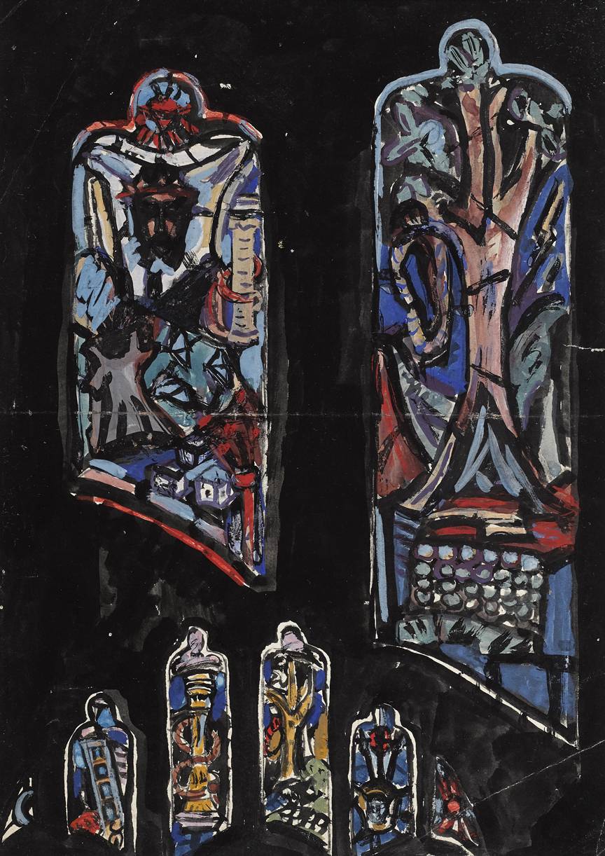 EARLY TRACERY DESIGNS FOR THE CRUCIFIXION (DARWIN MEMORIAL) ST MARY'S, DOWNE, KENT, 1949 by Evie Hone HRHA (1894-1955) at Whyte's Auctions