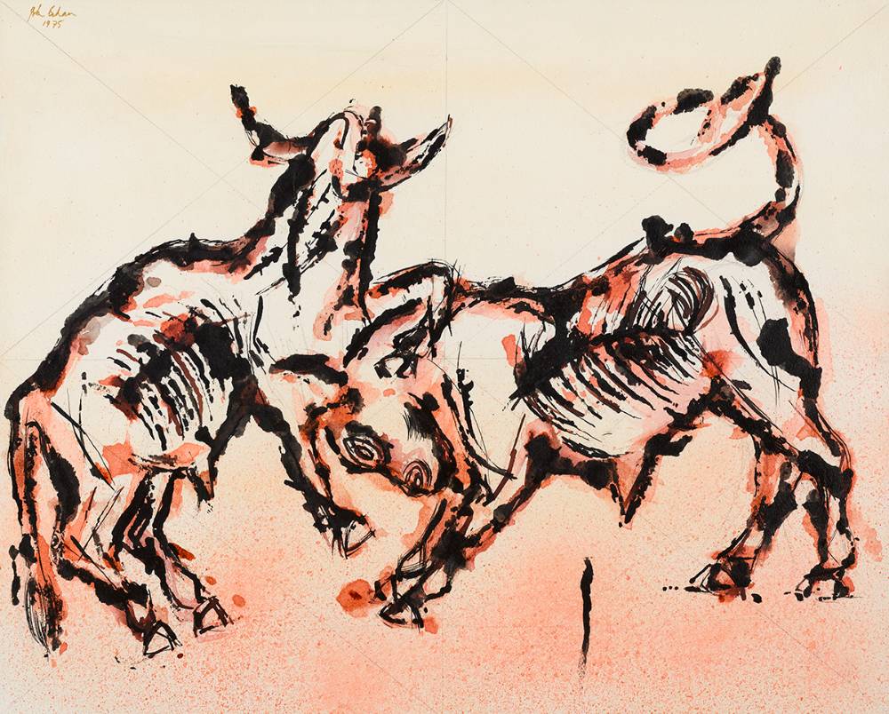 FIGHTING BULLS, 1975 by John Behan sold for 560 at Whyte's Auctions