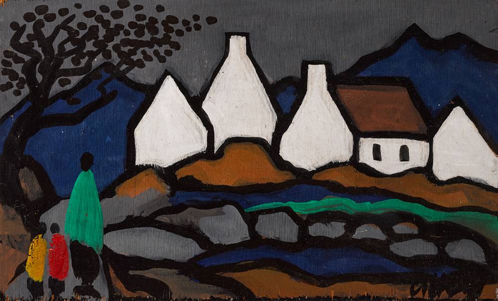 FIGURES WITH COTTAGES by Markey Robinson (1918-1999) at Whyte's Auctions