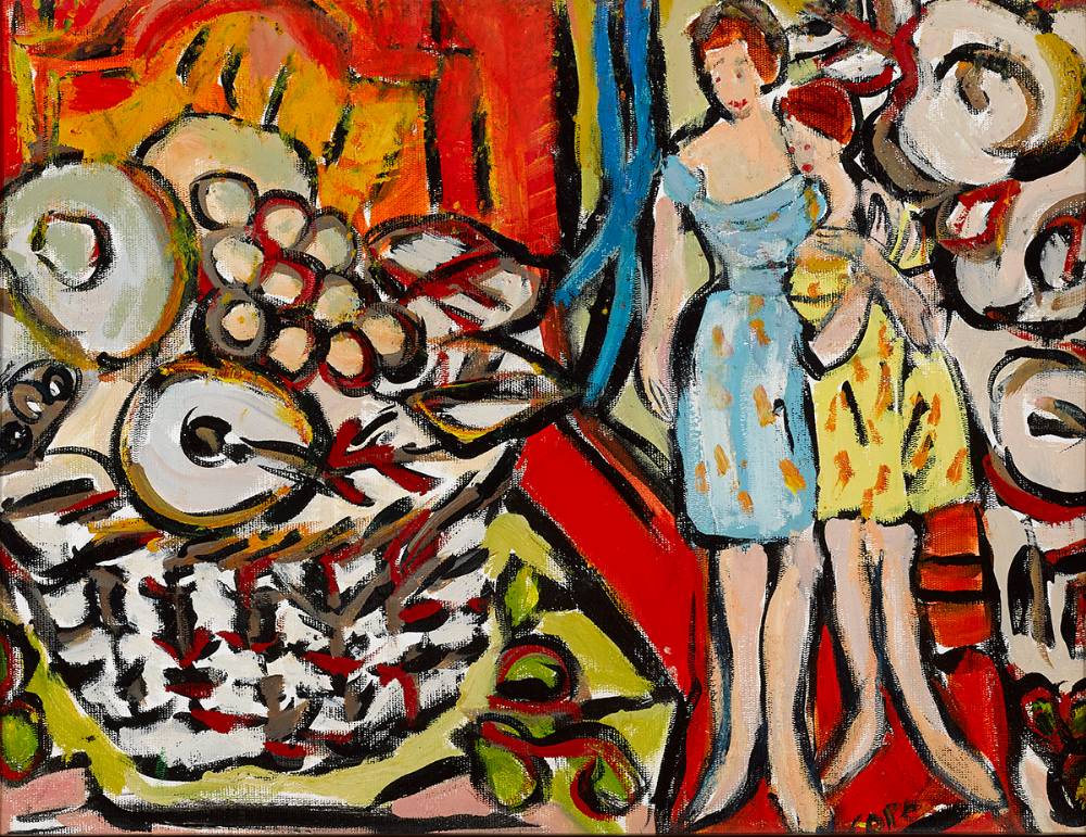 FRUIT BASKET AND TWO LADIES by Elizabeth Cope (b.1952) at Whyte's Auctions