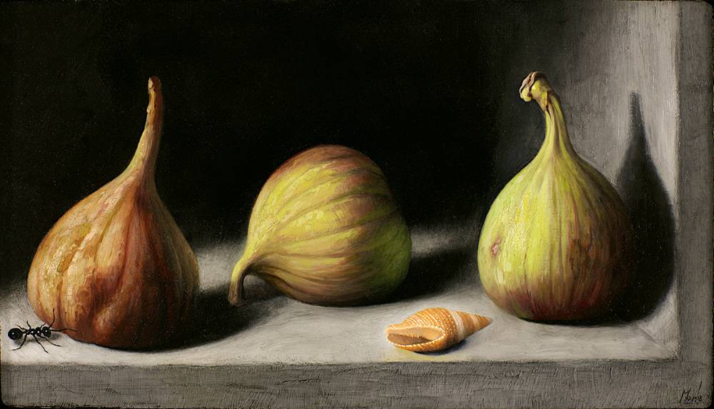 STILL LIFE WITH THREE FIGS, A SEA SHELL AND AN ANT, 2022 by Stuart Morle (b.1960) at Whyte's Auctions
