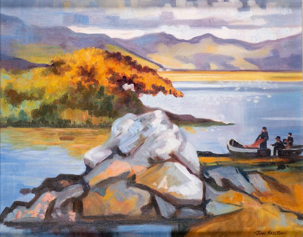 FIGURES AND BOATS IN A LANDSCAPE by John Skelton (1923-2009) at Whyte's Auctions