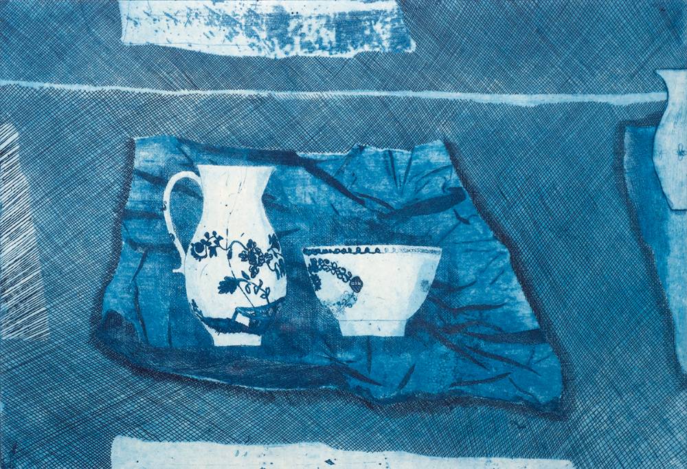 STILL LIFE IN BLUE by Patrick Hickey HRHA (1927-1998) at Whyte's Auctions