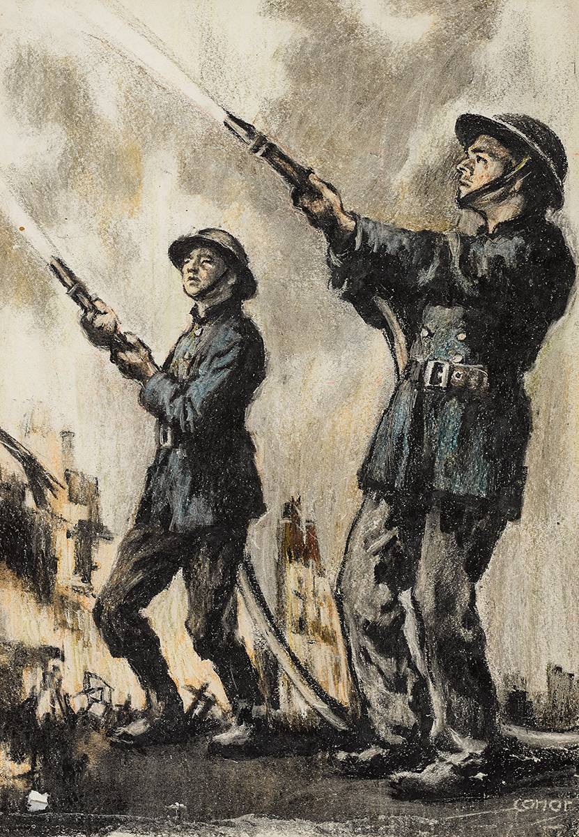 FIREMEN, AFTER THE BLITZ, BELFAST by William Conor OBE RHA RUA ROI (1881-1968) at Whyte's Auctions