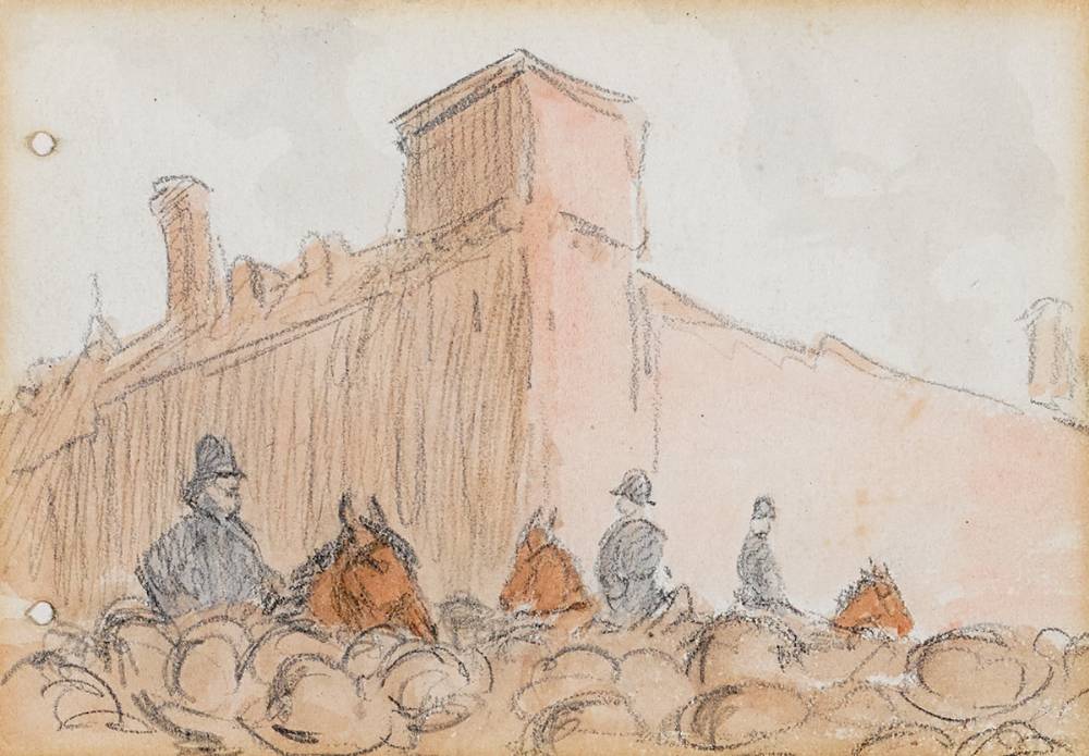 POLICE AND CROWDS OUTSIDE KILMAINHAM JAIL, DUBLIN by Jack Butler Yeats RHA (1871-1957) at Whyte's Auctions