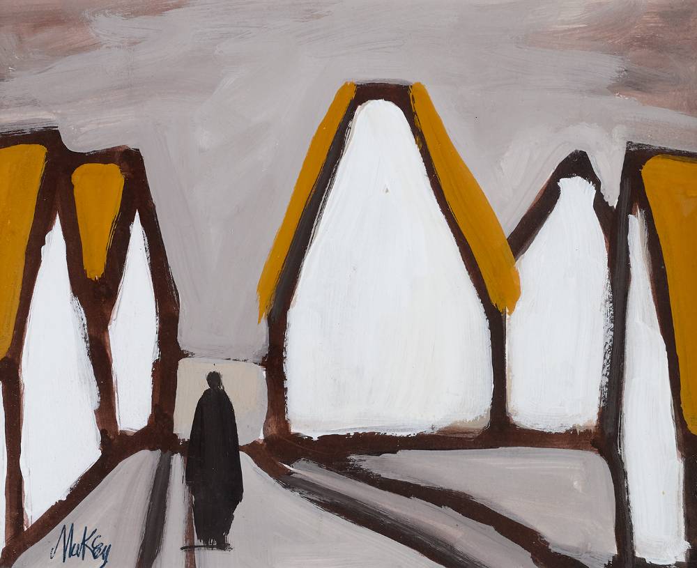 FIGURE WITH COTTAGES by Markey Robinson (1918-1999) at Whyte's Auctions
