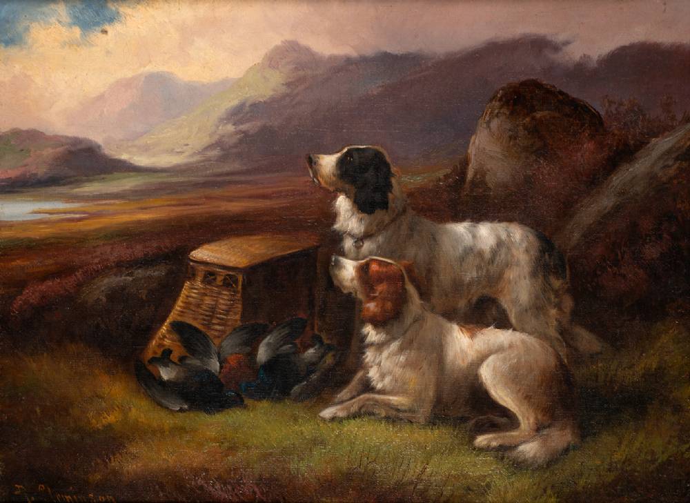 GUN DOGS RESTING AFTER HUNT by Robert Cleminson (British, 1864-1903) at Whyte's Auctions