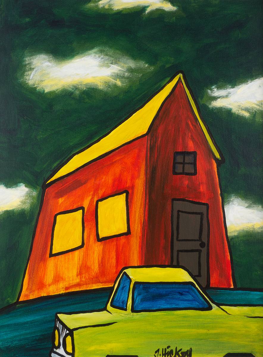 RED HOUSE AND GREEN CAR by Joby Hickey sold for 400 at Whyte's Auctions