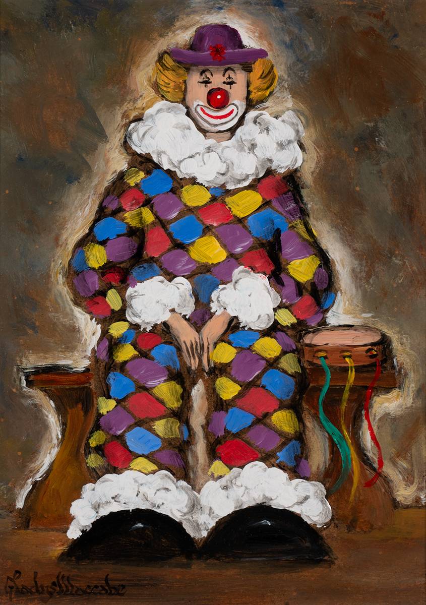 CLOWN WITH TAMBOURINE by Gladys Maccabe MBE HRUA ROI FRSA (1918-2018) at Whyte's Auctions