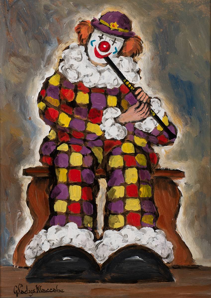CLOWN WITH FLUTE by Gladys Maccabe MBE HRUA ROI FRSA (1918-2018) at Whyte's Auctions