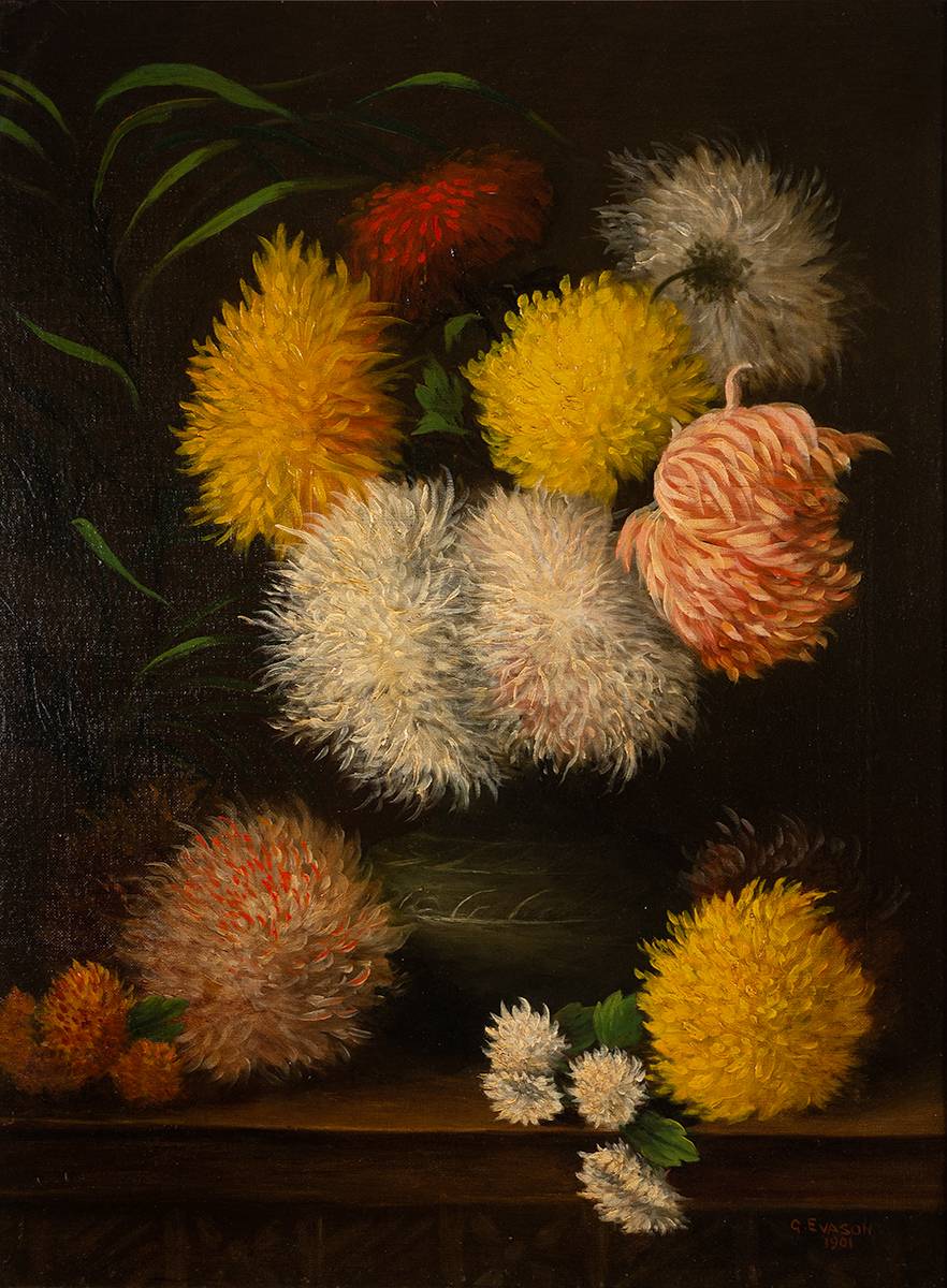 STILL LIFE WITH CHRYSANTHEMUMS, 1901 by G. Evason sold for 210 at Whyte's Auctions