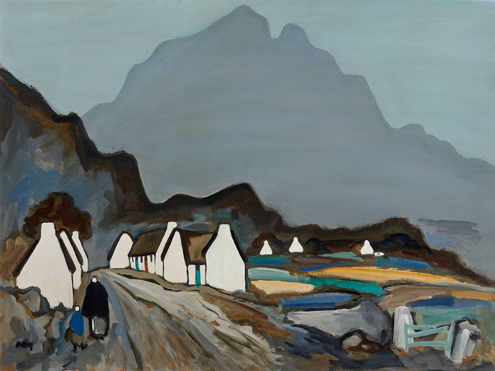 TWO FIGURES BEFORE A VILLAGE by Markey Robinson (1918-1999) at Whyte's Auctions