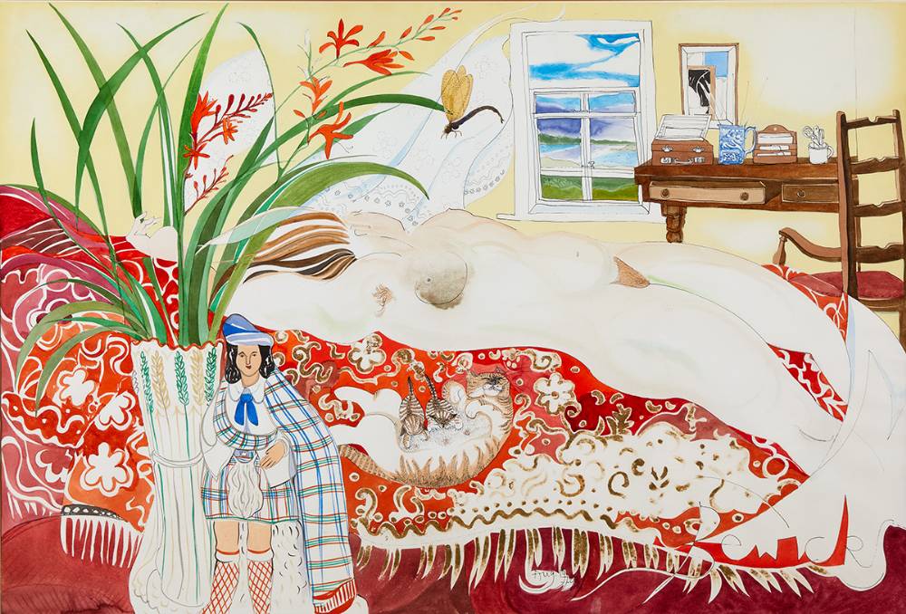 DRAGONFLY, CATS AND WOMAN, 1979 by Pauline Bewick RHA (1935-2022) at Whyte's Auctions