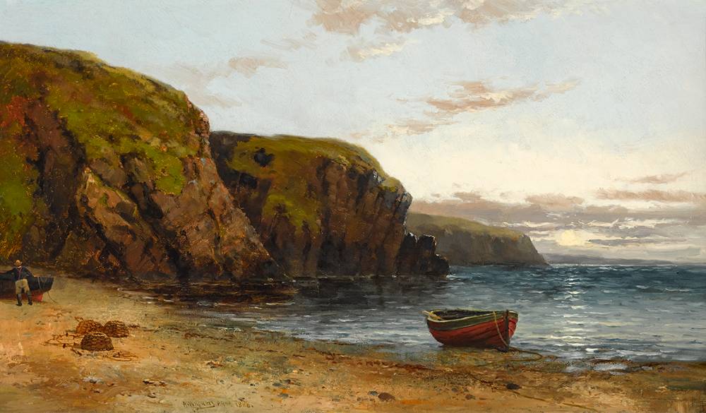 COASTAL SCENE WITH FISHERMAN AND LOBSTER POTS, 1888 by Alexander Williams RHA (1846-1930) at Whyte's Auctions