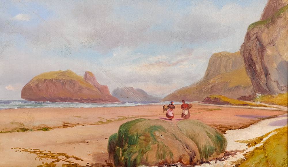 COCKLE PICKERS and MAN WITH CART ALONG THE SHORE (A PAIR) by James Mahony ARHA (c.1815-c.1859) at Whyte's Auctions