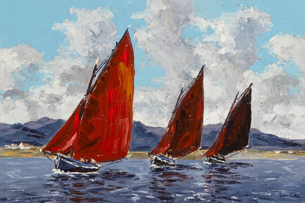 GALWAY HOOKERS, ROUNDSTONE BAY, COUNTY GALWAY by Ivan Sutton (b.1944) at Whyte's Auctions