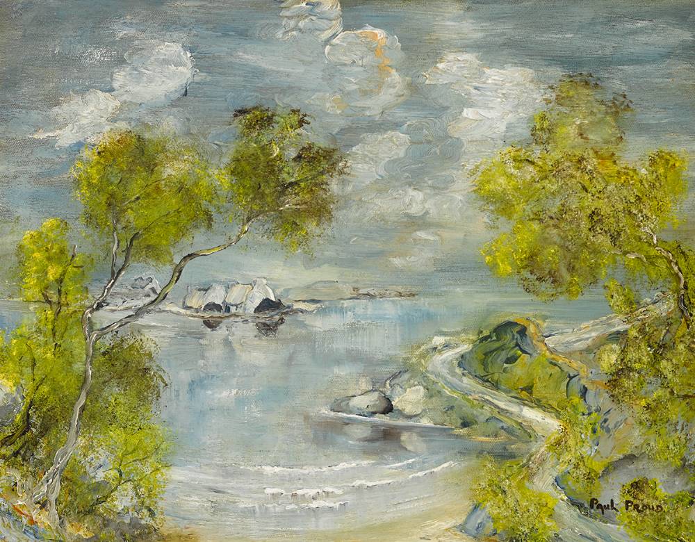 RIVER SCENE WITH COTTAGES by Paul Proud (b.1949) at Whyte's Auctions