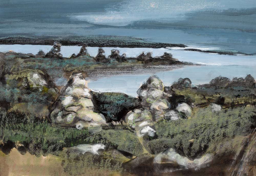 DESERTED COTTAGES, ROUNDSTONE BAY by Arthur Armstrong RHA (1924-1996) at Whyte's Auctions