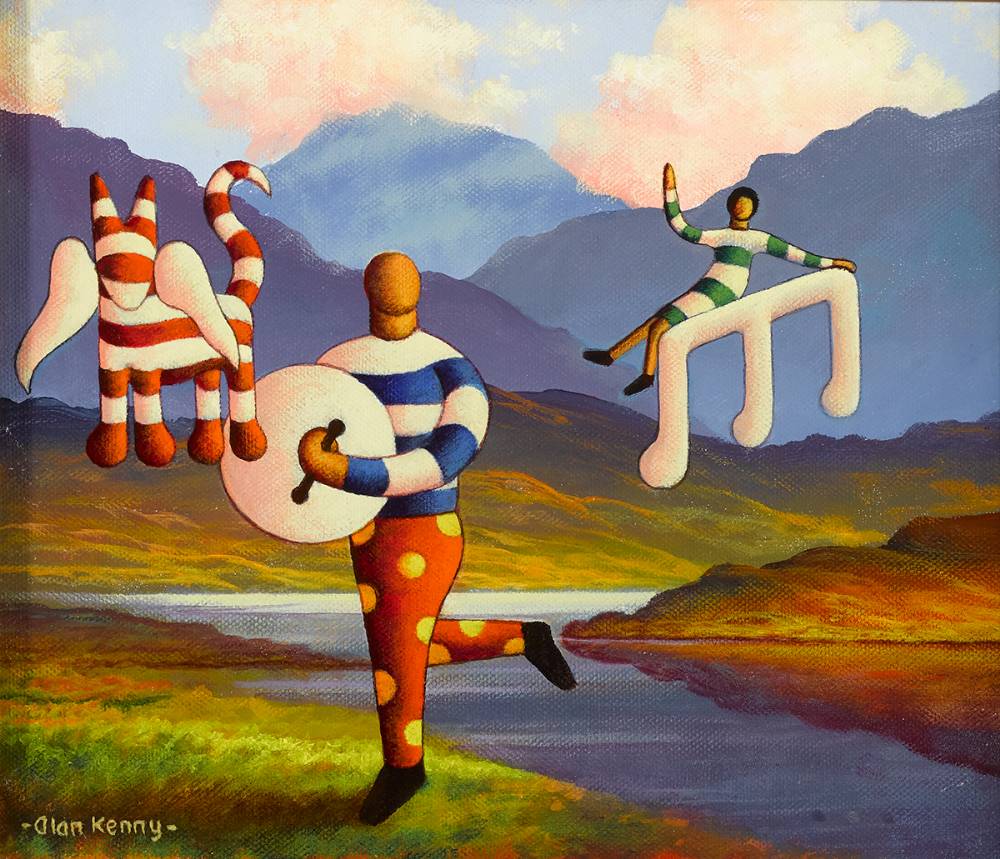 BODHRN PLAYER AND WINGED CAT, 2006 by Alan Kenny (b.1959) at Whyte's Auctions