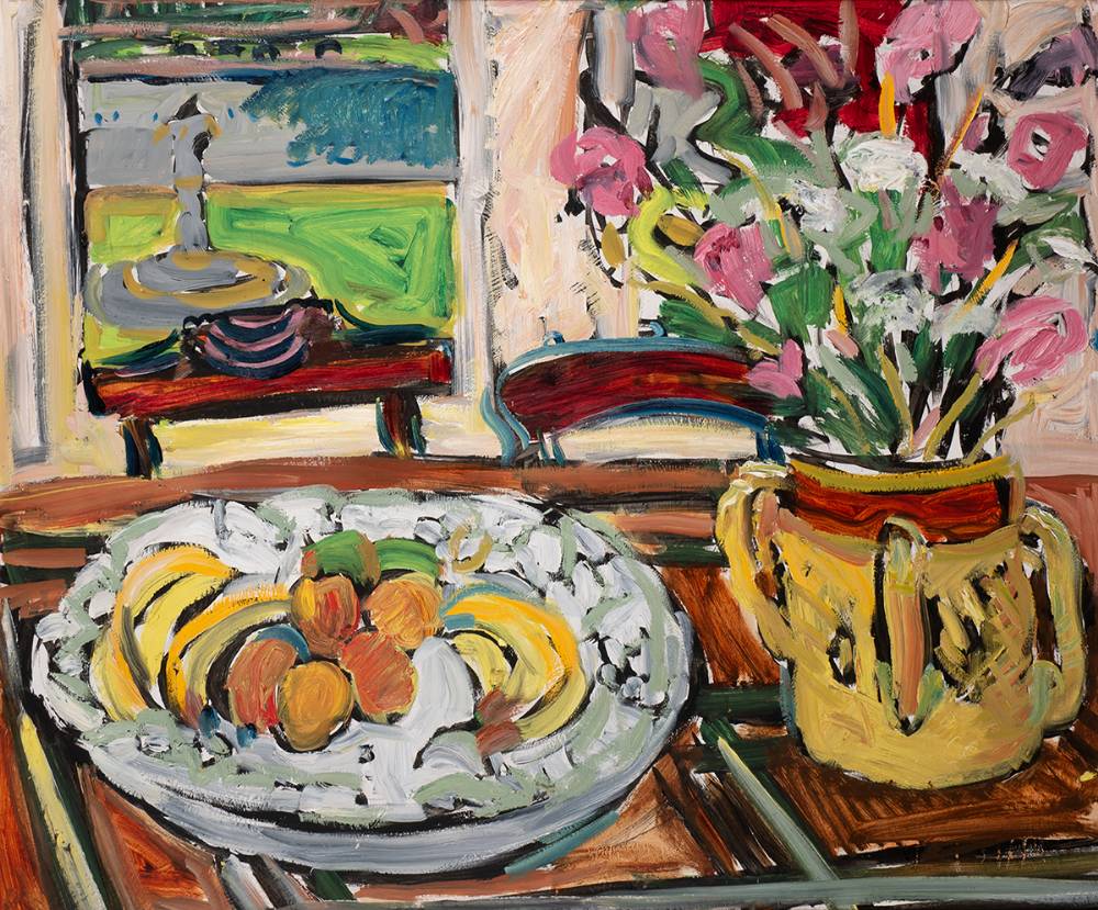 STILL LIFE WITH FRUIT AND FLOWERS by Elizabeth Cope (b.1952) at Whyte's Auctions