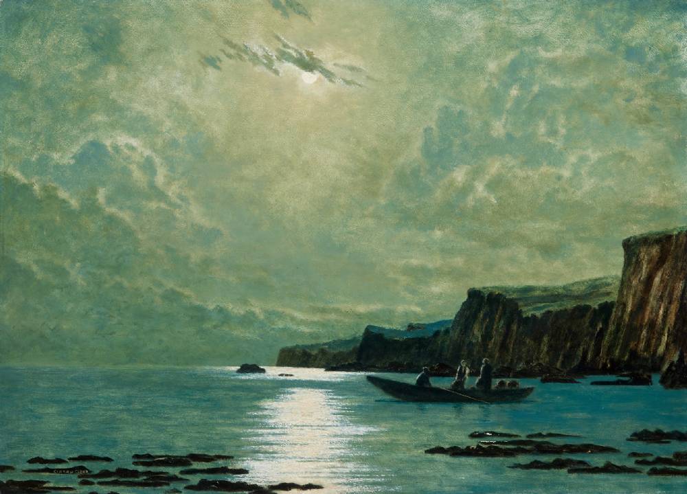 MOONLIT COASTAL SCENE WITH CURRACH by Ciaran Clear (1920-2000) at Whyte's Auctions