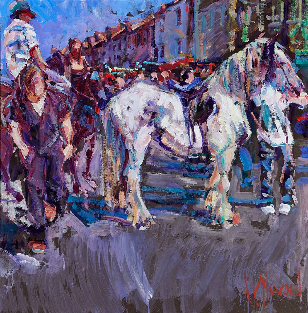 TOWARDS EVENING, TALLOW HORSE FAIR, COUNTY WATERFORD by Arthur K. Maderson (b.1942) at Whyte's Auctions
